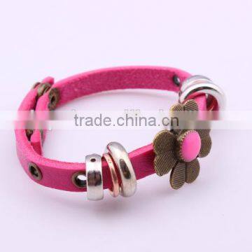 punk style Leather bracelet bracelets with flower