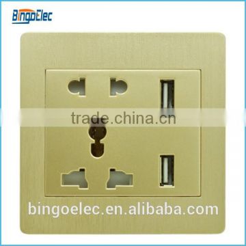 5pin electrical socket with double usb port wall socket,input AC110-250V