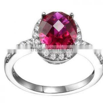 HY Fashion Jewelry Pave CZ Solitaire Engagement Rings for Women(Ruby) photo-3