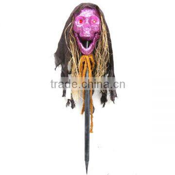 36INCH STAKE WITH GLITTERED SKULL WITCH FOR HALLOWEEN GARDEN PROPS