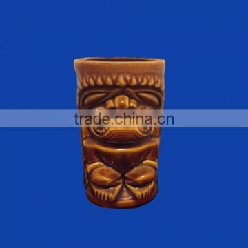 Brown Orchids Of Hawaii Ceramic Tiki Mug Cup Tumbler Glaze Glass