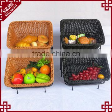 Amazing supermarket or store used fruit & bread rack with 2 tier rattan baskets delicate food display