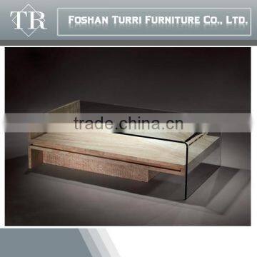 Low Travertine Stone Base Wit Glass Coffee Table photo-2