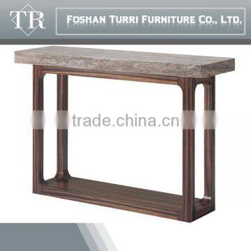Luxury austere natural marble top wooden base console table