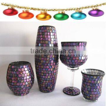 Elegant Ornate Mosaic Votive Candlestick Colored Purple Vintage Wedding Souvenir China photo-2