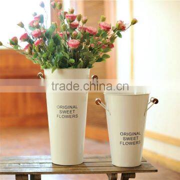 Garden decoration indoor tall galvanized bucket vase metal flower tin pot with handles