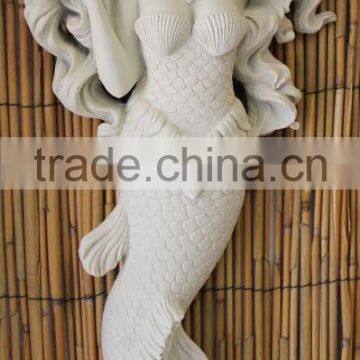 Indoor Decor Stone Carvings White Marble Mermaid Flowing Hair Statue for Hot Sale photo-3