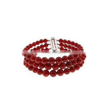 wholesale cheap smart 3 row 7" 5-8mm journey red round coral bracelet