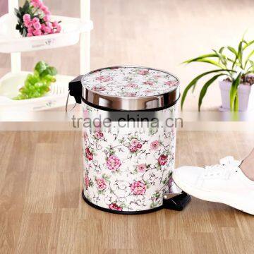 Top Quality Fashional Style Flower Print Plastic Dust Bin With Fixing Dust Bag Ring photo-3