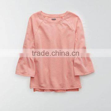 crew neck sweater Women 3/4 RUFFLE SLEEVE brand sweatshirt