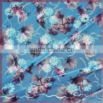 Printed shining poly embroidered floral tulle mesh lace embroidery fabric for dress