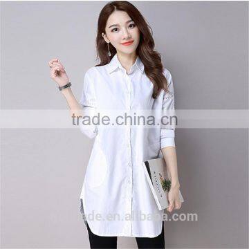 2016 Latest new fashion office popular hot sale white color plain ladies dress shirt