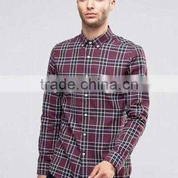 2016 Custom Latest Design Embroidered Logo Long Sleeve Mens 100% Cotton Soft Broadcloth Slim Fit Casual Check Print Shirts