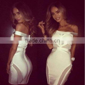 Black White Off Soulder Short HL See Through Sexy Women Bodycon 2014 Mesh Bandage Dress Sling Party Tight Dress photo-3