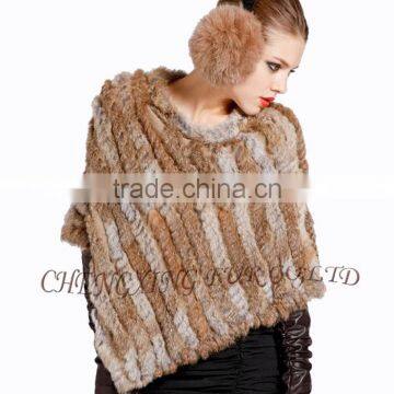 CX-B-13J Rabbit Fur Women Knitted Sweater Poncho Shawl photo-6