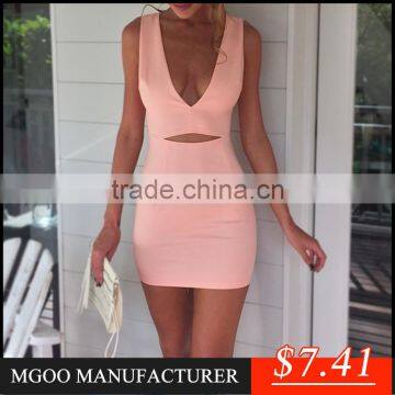 Brand Quality Fast Selling Wholesale Sexy Bodycon Dress Pink Shealth Mini Dress Fashion Deep V Prom Dresses Stock Z489 photo-1