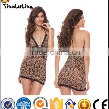 Fantastic Lace Halter Leopard Printed Teddy Women Sexy Lingerie