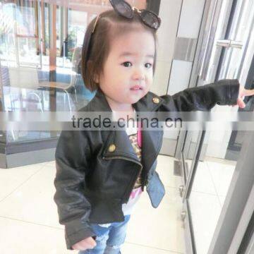 Zm40653b Children Girls Motorcycle pu Leather Jacket, Casual Kids Jacket Coat With Zipper photo-2