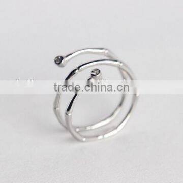 F20060N Bamboo Texture Double Helix Diamond Flexible Silver Ring photo-3