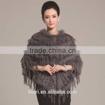 2016 Fashion Poncho Real Natural Knitted Rabbit Fur Wrap With Tassels Small Cape Stole Shawls Scarf Free Ship Wholesale Retail photo-3