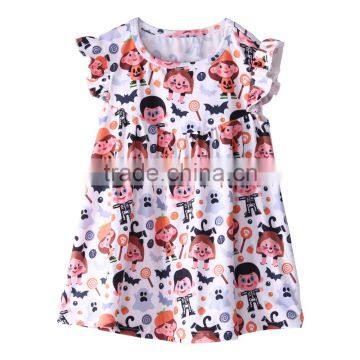 Wholesale pumpkin pattern cotton girls boutique flutter ruffle newborn children Halloween dress