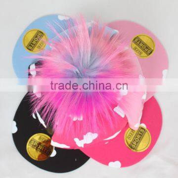 Myfur Girls Popular Hot Pink Baseball Cap and Hat With Multi-Color Raccoon Fur Pompom photo-6