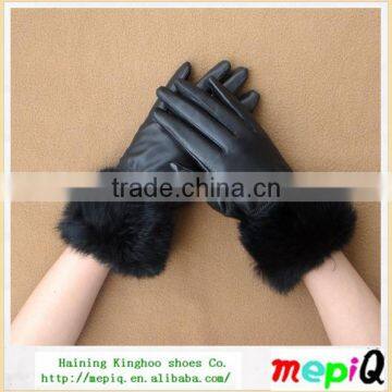 new design high quality rabbit fur lined leather gloves for winter