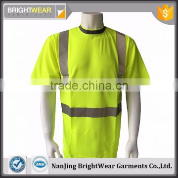 EN20471 Men's round neck reflective 100% polyester birdeye fabric safety T-shirt