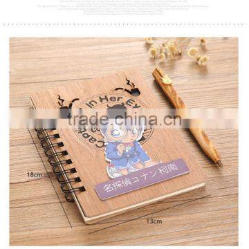 High quality japan detective conan anime wood cover cute notebook