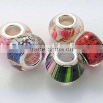 New Resin Plastic DIY Beads Accessories with Printing Fabric Pattern Images Inside, European Style Beads Charms Fashion Jewelry