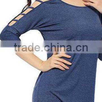 Women's 100% Cotton Comfort Colors TShirts in Bulk Hollowed Out Shoulder Three Quarter Sleeve photo-2