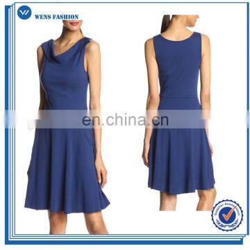 Newest Design Womens Fold-over Cowl Neck and Sleeveless Cotton Formal Dress