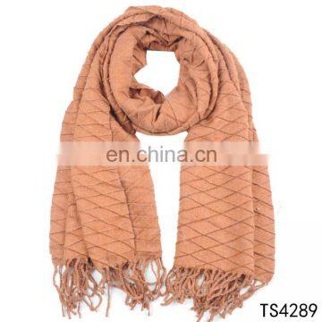 TOROS fashion winter acrylic scarf plain solid color wrinkle scarf with long tassel knit shawl scarf