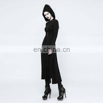 Punk Rave Black Open Back Longsleeve Hooded Maxi Dress OPQ-199 photo-2