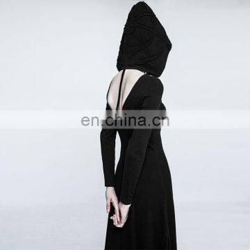 Punk Rave Black Open Back Longsleeve Hooded Maxi Dress OPQ-199 photo-3