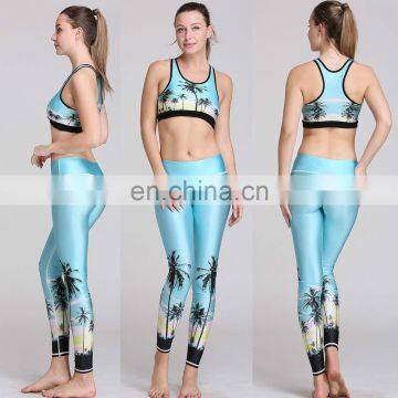 Women Colorful Tropical Two Piece Gym Set Sunset Paradise Activewear Set