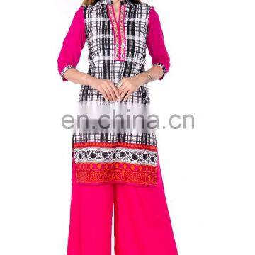 Indian ethnic casual 3/4 sleeve designer cotton printed pink and yellow color kurta