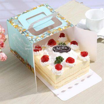 Blue Flower paper packaging Cake Box ,luxury Pink Flower Birthday Cake Gift Box with handle