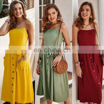 Best Sellers 2020 Women Casual Sleeveless Summer Dresses Lady Solid Color Backless Slip Dress