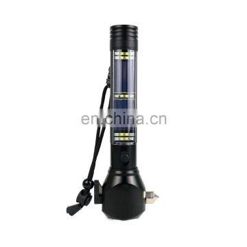 Emergency Usage MultiFunction Outdoor Solar Power Tactical Flashlight With Safety Hammer Seat Belt Cutter photo-2