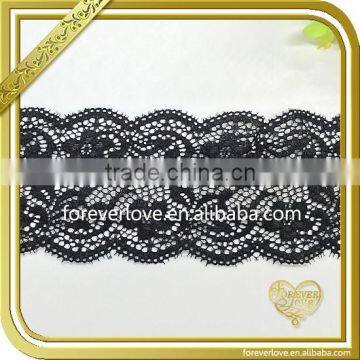 Black decorative crocheted elastic double scalloped lace trim for blouse FLL-030