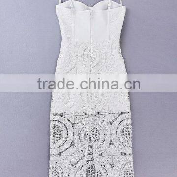 Summer Dress Hot Selling 2015 New Women Elegant and Sey White Lace Evening Party Bandage Dress Bandage Bodycon Women Wearing photo-3