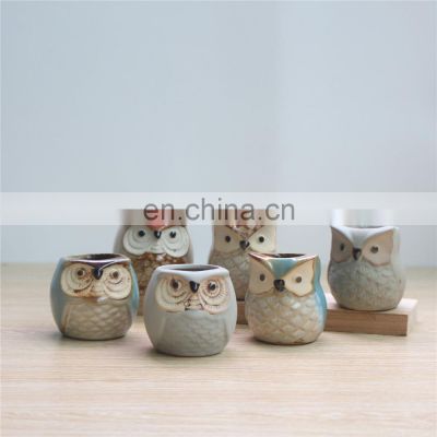 New Product small owl dehua animal head ceramic planter plant flower cactus succulent pots