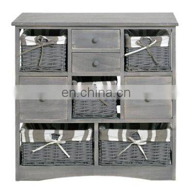 Home Wooden Frame Wicker basket Drawer Storage Unit Cabinet Cupboards Organizer