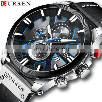 CURREN Casual Sport Watches for Men Blue Top Brand Luxury Military Leather Wrist Watch Man Clock Fashion Chronograph Wristwatch