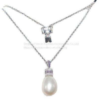 S925 Sterling Silver Necklace Women's Pearl Collarbone Chain