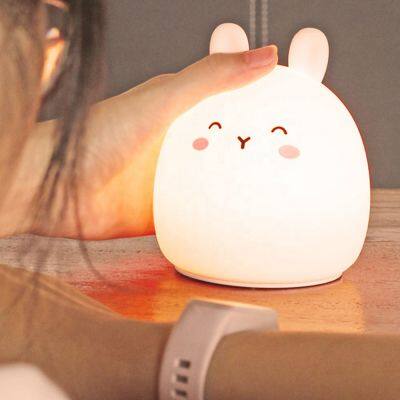 Rabbit Small Soft Silicon LED Night Light for Kids children Table Lamp bedroom light Changing Tap control remote promotional gif