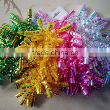 Various Colors Iridescent curly ribbon bow 3pcs/card for easter decoration or red wine bottle wrapping