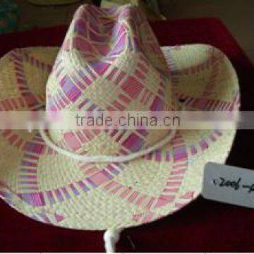 raffia cowboy straw hats with pink color stripe