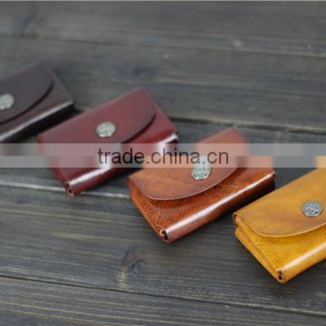 3 fold multicolor card package Business card holder Vegetable tanned leather first layer of leather skin cream tree retro style